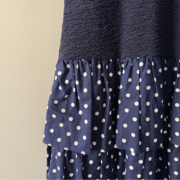 Vintage 1980s David Warren Union Label Dress Drop Waist Polka Dot bow sleeve EUC - Picture 6 of 12